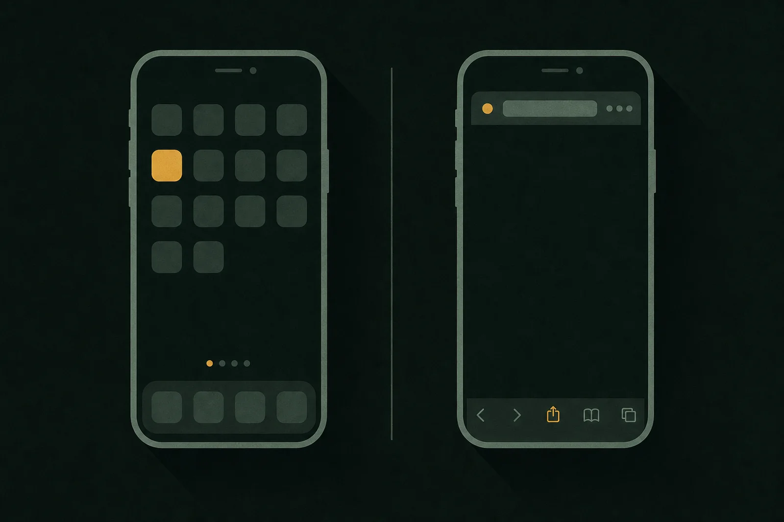 Casino app versus mobile browser — TK666 Guide Illustration: two phones side by side, one showing an app icon grid and one showing a mobile browser