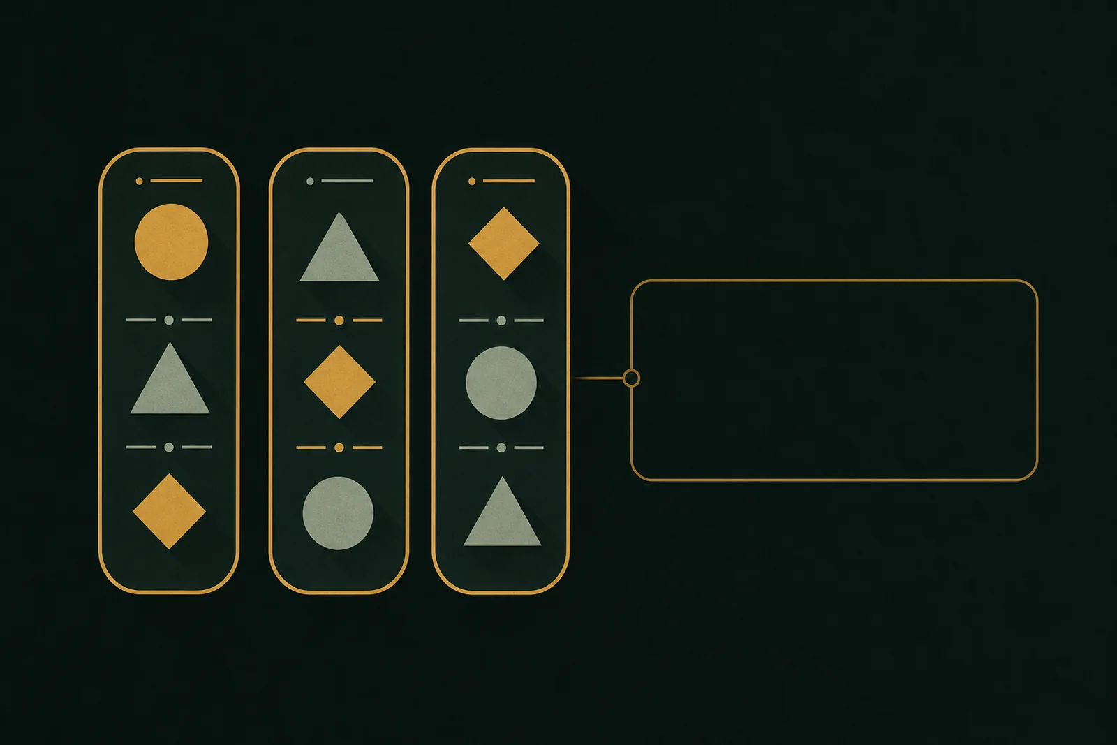 Slot reels and the game information panel — TK666 Guide Illustration: three vertical slot reels of geometric symbols beside an empty game information panel